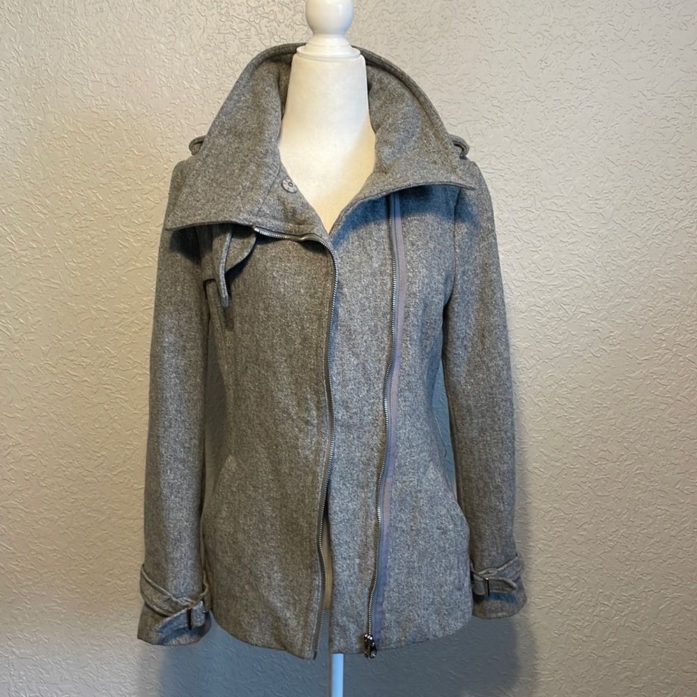 Ted Baker London Wool Blend Grey Peacoat Zip & Belt Jacket